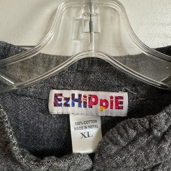 EzHippie Tunic Gray Cotton Pockets 1/4 Button Bohemian hippie Beach Coastal - Picture 3 of 13